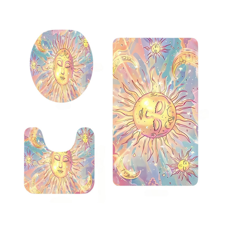 Ensemble de 3 tapis de salle de bain Pastel Sun Moon, Pink Pastel Sun Moon