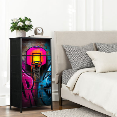 Dresser for Bedroom Dresser for Closet Basketball Hoop Street Art Vibrant Graffiti Colors Dressers &amp; Chests of Drawers Fabric Closet Organizers and Storage with 4 Drawers Storage Bins