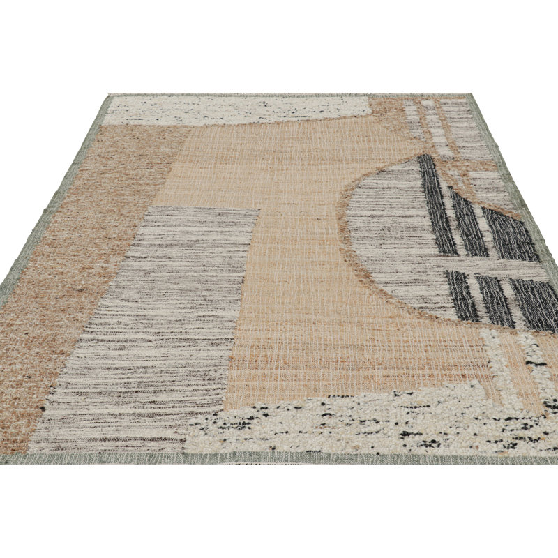 Rug & Kilim’S Flatweave Runner With Beige, Cream, And Black Geometric Patterns,  6'x8'