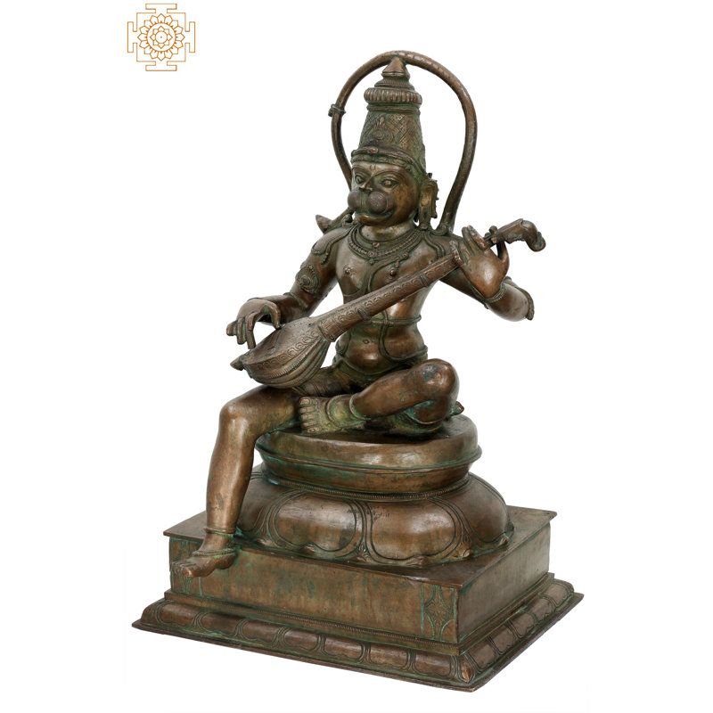 Statue en bronze Sangeet Acharya Hanuman Ji - bronze Panchaloha fabriqué à la main, pose de Lalitasana, art traditionnel de Swamimalai