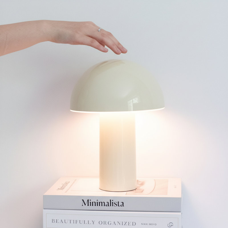 Celia 10" Mushroom Portable LED Cream Table Lamp, 3-Way Dimming and Rechargeable, Cream