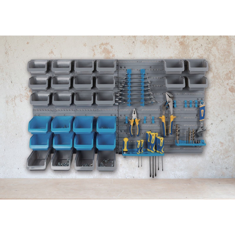 44 Piece Wall Mountable Tools, Screws and Bits Storage Organiser Set