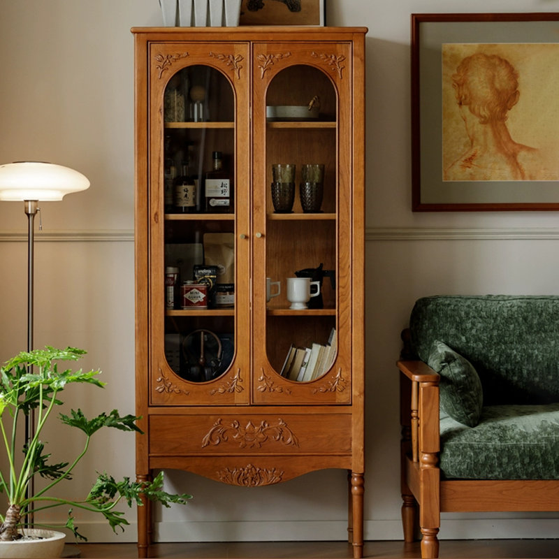 Vitrines en bois massif brun et verre