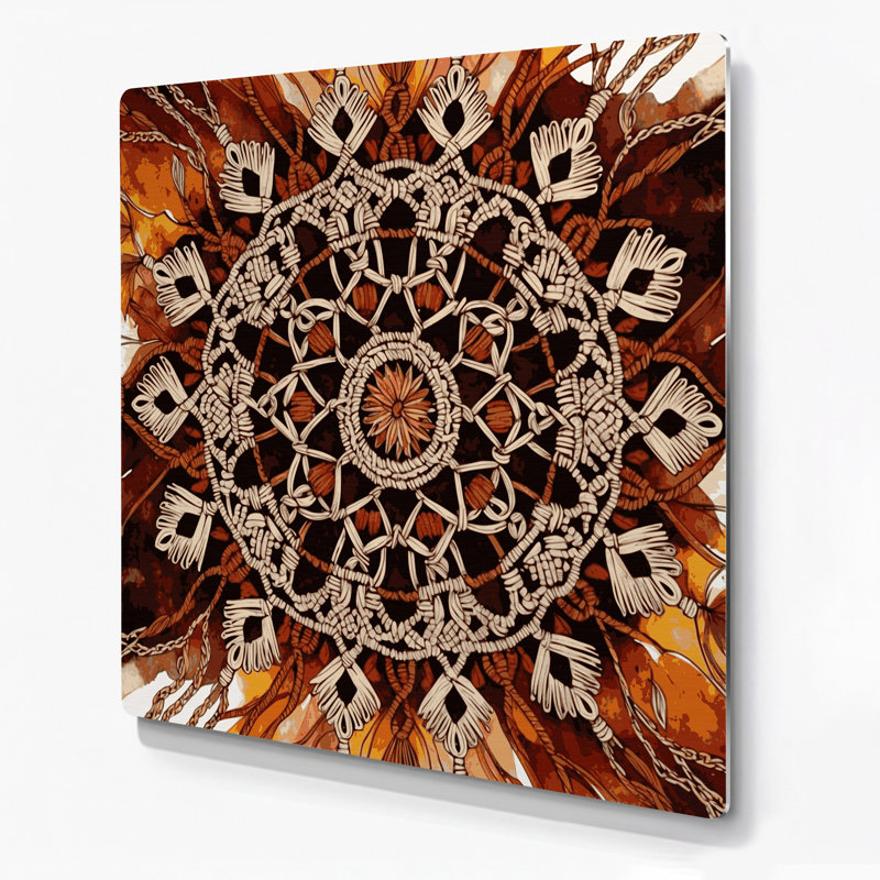 Art mural en métal brun, thème de l'Action de grâce en macramé brun, H 144 po x l 144 po x P 0,05 po