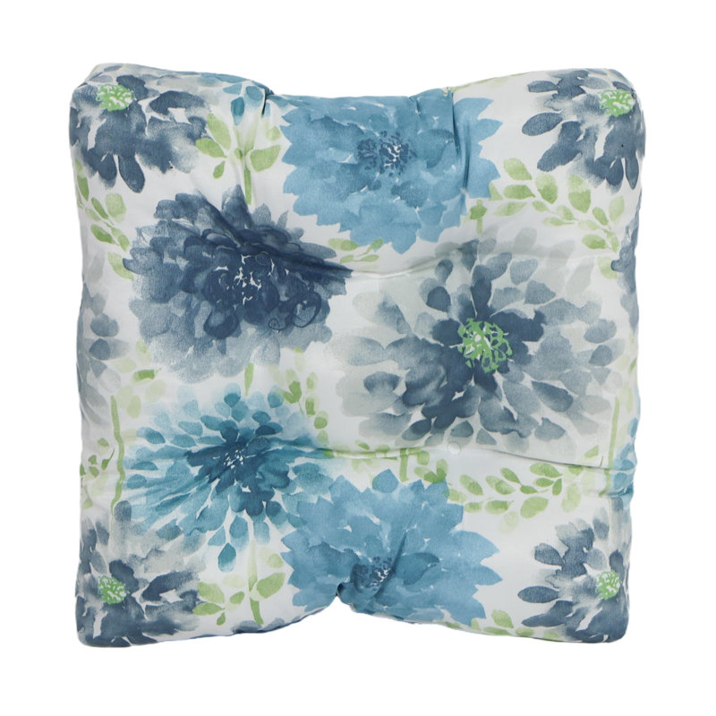Coussins de chaise de salle à manger 19 pouces carrés (ensemble de 2), Blanc / bleu / floral gardénia