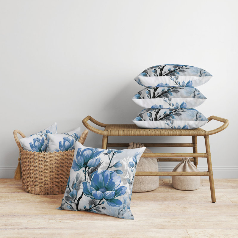 Coussin Zinnia, H 18 po x l 18 po, Bleu / gris
