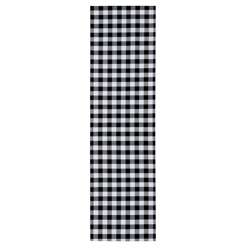Linehan Checkered Cotton Blend Table Runner, Black/White, 36" x 13"