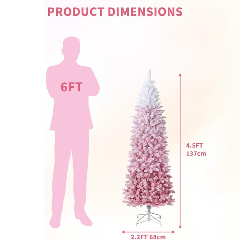 Snow Flocked Pencil Christmas Tree, Slim Artificial Christmas Tree with Sturdy Metal Stand, Skinny Xmas Tree Holiday Decoration for Home, Office