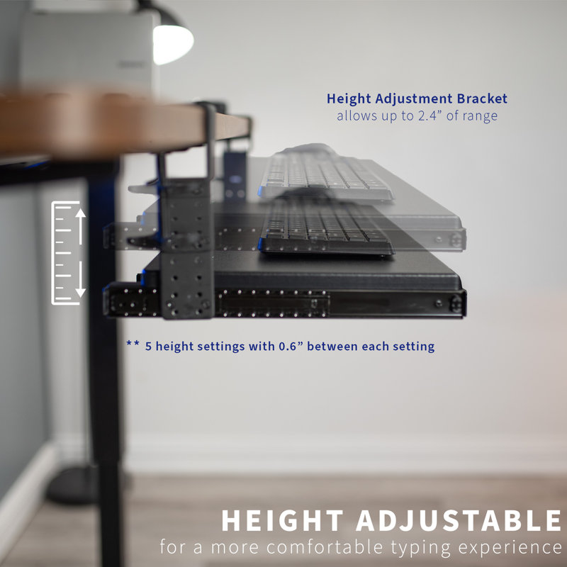 Black Adjustable Clamp-On Keyboard Tray with Pencil Drawer
