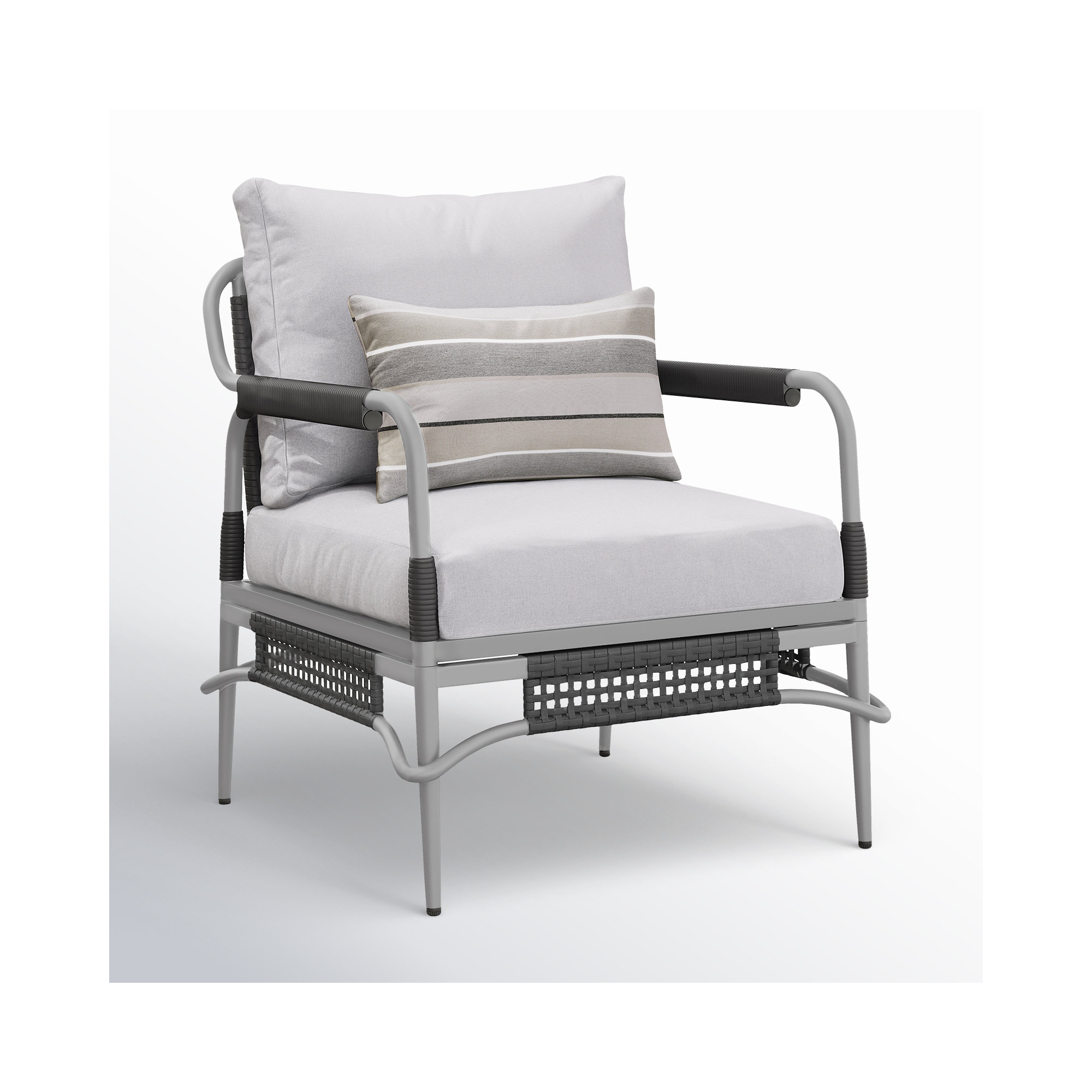 Hope Outdoor Lounge Chair with Cushions, Light Gray Polyester Cushion, Light Gray