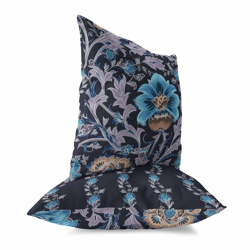 Coussin Mughal Era Garden Treasures Broadcloth, Bleu / Lavande, H 20 po x l 20 po