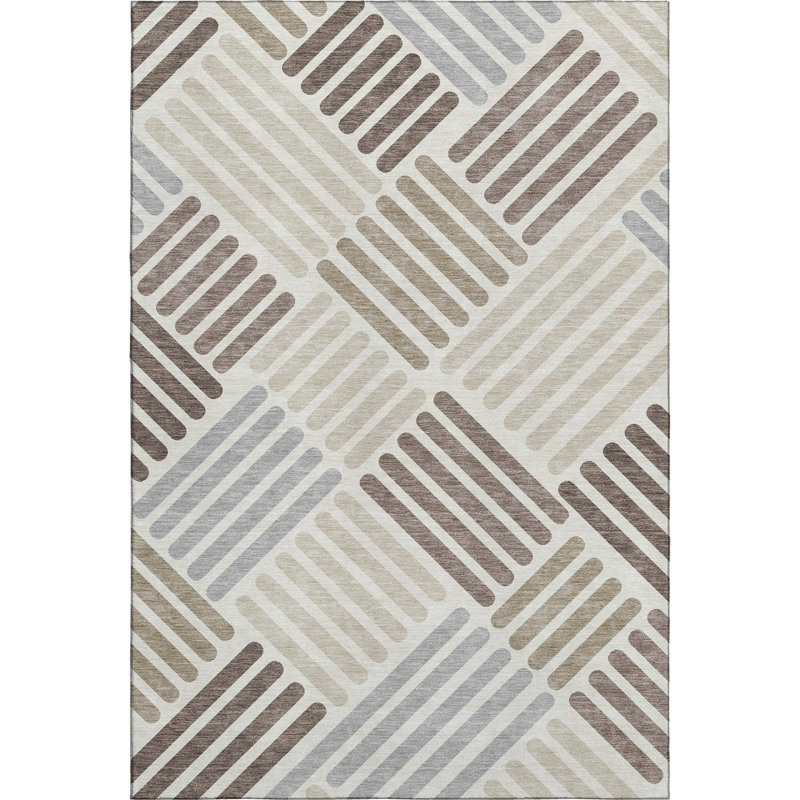 Premium Machine Washable Mayfield AMF2339 Geometric Rug, Ivory, 9' x 12'