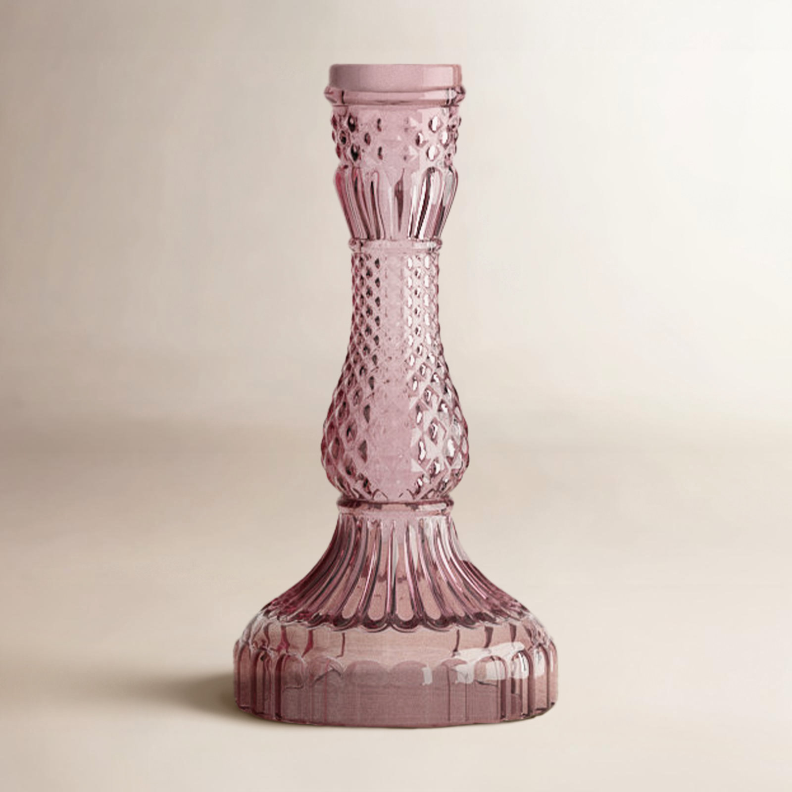 Eliana Glass Candlestick Holder, Pink