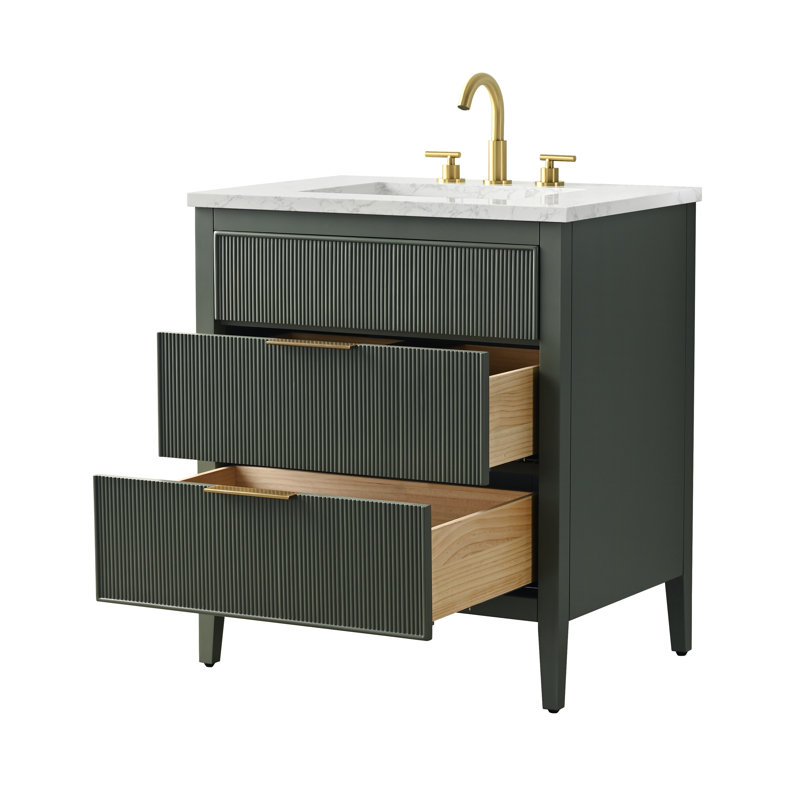 Ensemble de meuble-lavabo simple 30 po avec dessus en pierre reconstituée Bilroy, Vert rétro