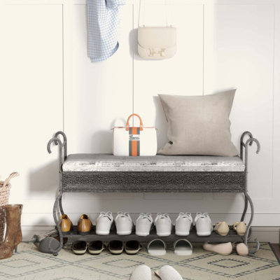 Banc à chaussures pour hall d'entrée, banc industriel, étagère à chaussures rustique pour petits espaces, banc de hall d'entrée rembourré, vestibule polyvalent