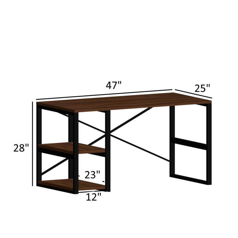Walnut and Black Metal Frame 47" Writing Desk with Shelves