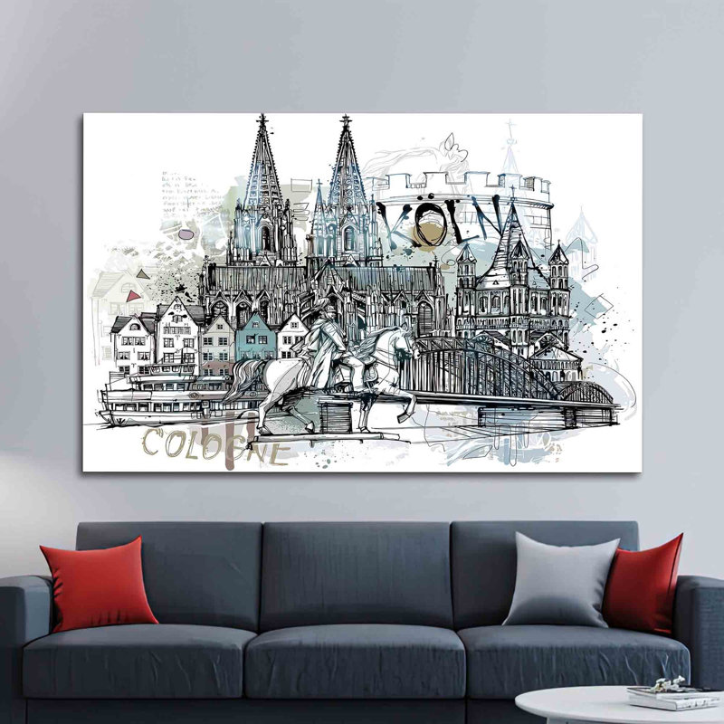 Art mural en verre trempé mettant en vedette un paysage urbain époustouflant de Kolle pour une décoration intérieure moderne et une décoration intérieure artistique