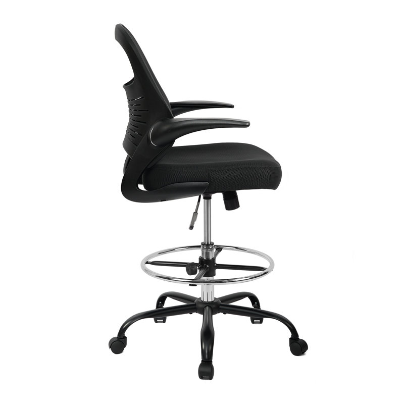 Jhael Ergonomic Mesh Drafting Chair with Flip-Up Arms - Swivel Rolling Home Office Chair for Architects, Black