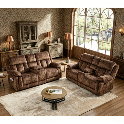 74.8" Wide Modern Manual Recline Loveseat Sofa With Center Console, Cup Holders & Storage Pocket(Set Of 2)