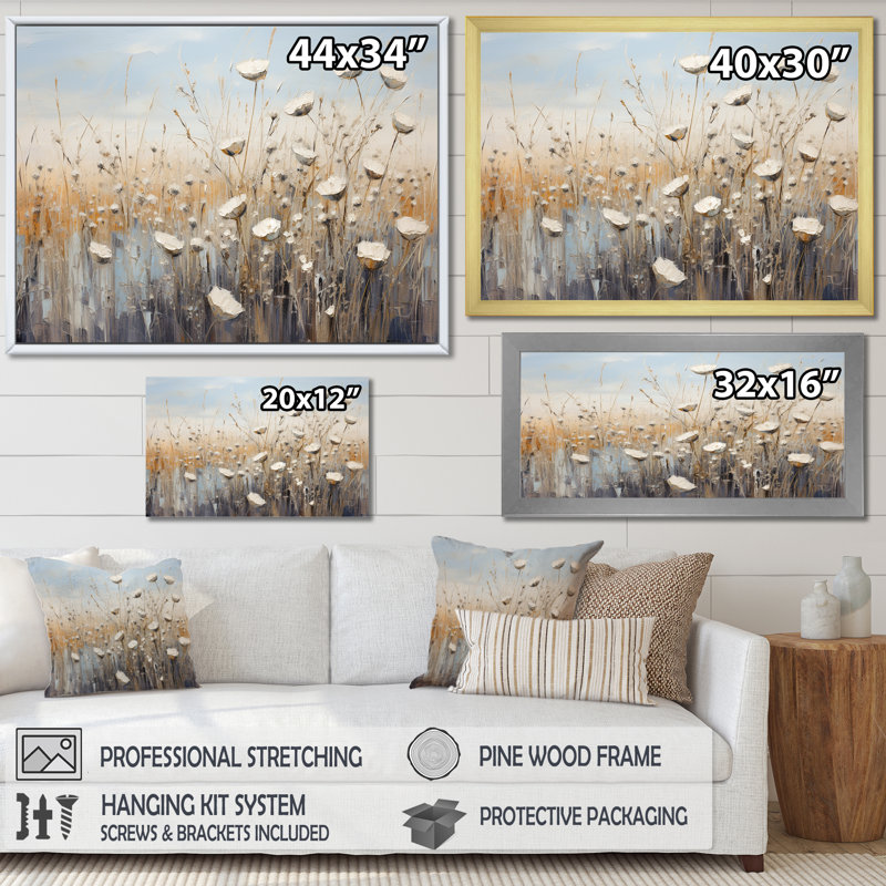 Minimalisme Wildflower Wonderland II sur toile, Cadre flottant doré, H 12 po x l 20 po x P 1 po
