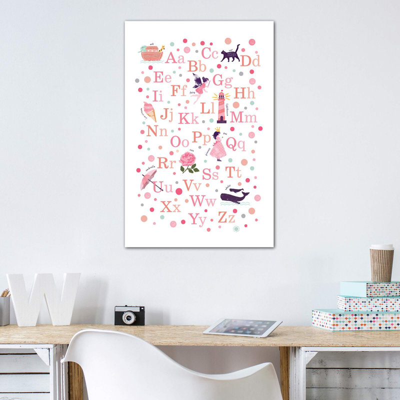«Pink Girls Alphabet», reproduction d'impression, H 48 po x l 32 po x P 1,5 po, Toile tendue, Pas de tapis