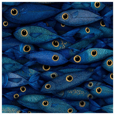 Blue Fish Illustration Quilted Bedspread All Sizes