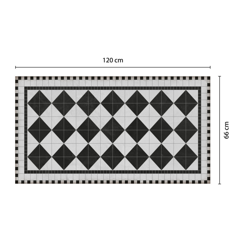 Zack Black Victorian Tile Design Kitchen Mat - 66 x 120 cm