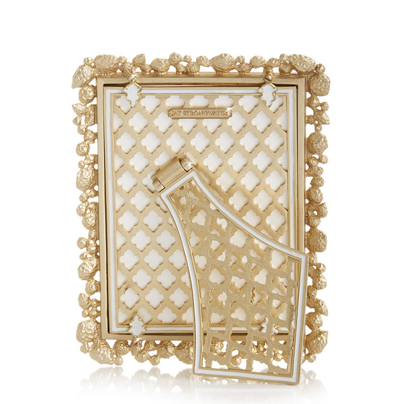 Matte Metal/Crystal Single Picture Frame in Gold/White, 5" x 7"