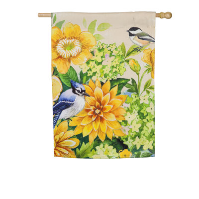 Polyester de 2 côtés 43 x 29 po fleurs et oiseaux drapeau maison