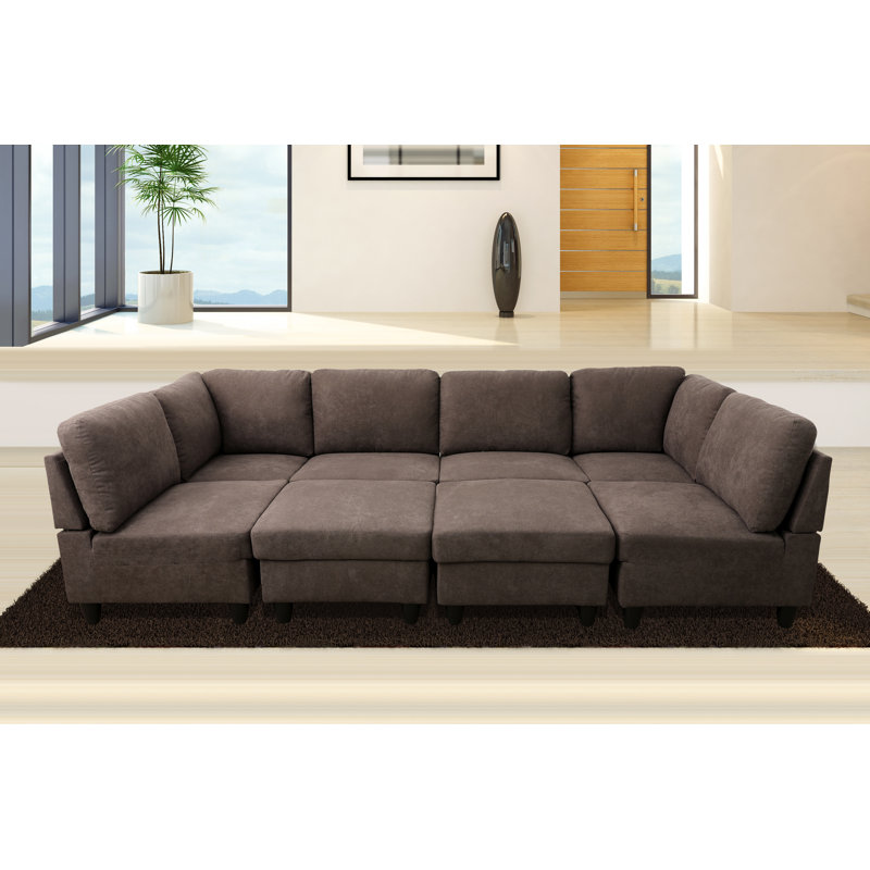 Canapé modulaire réversible avec repose-pieds 8 pièces Airica, Mélange de polyester brun