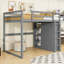 Lit mezzanine double en bois avec échelle intégrée, tablettes de rangement, garde-robe et lumière DEL-1664312337