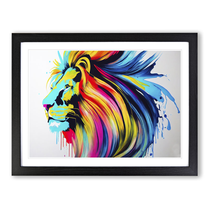 XH1022-9573X Vibrant Lion Abstract - Single Picture Frame Painting, 25cm H x 34cm W x 2cm D, Black