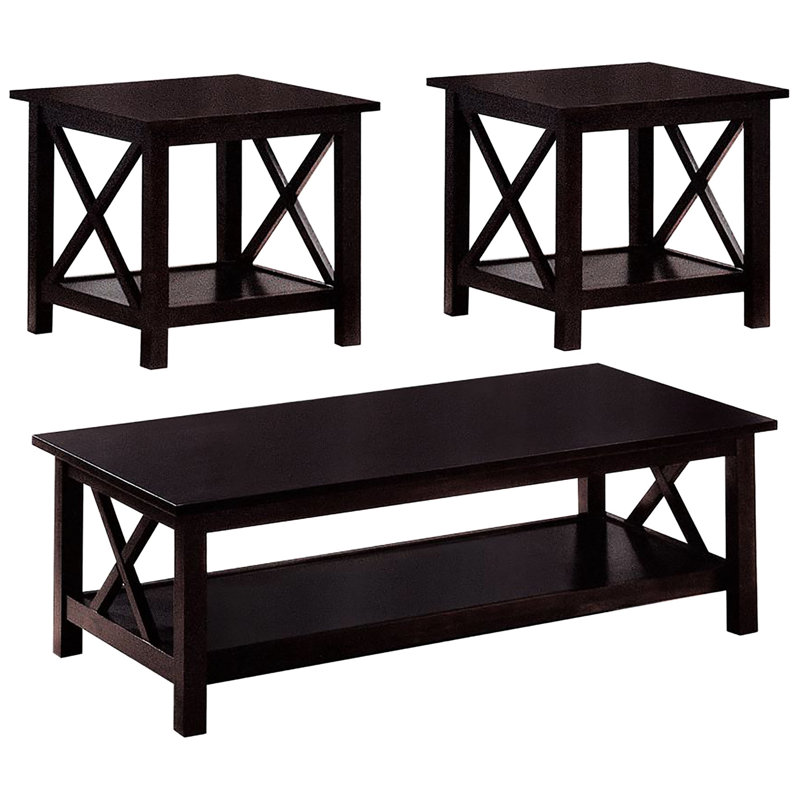 3 Dark Occasional With Rectangular Coffee Table And End Tables Rich Finish : Asian Hardwood Lower Storage Style