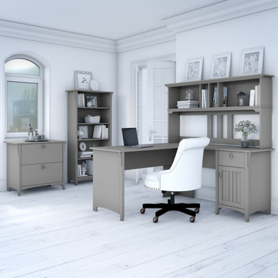 Ozro L-Shape Credenza Desk with Hutch