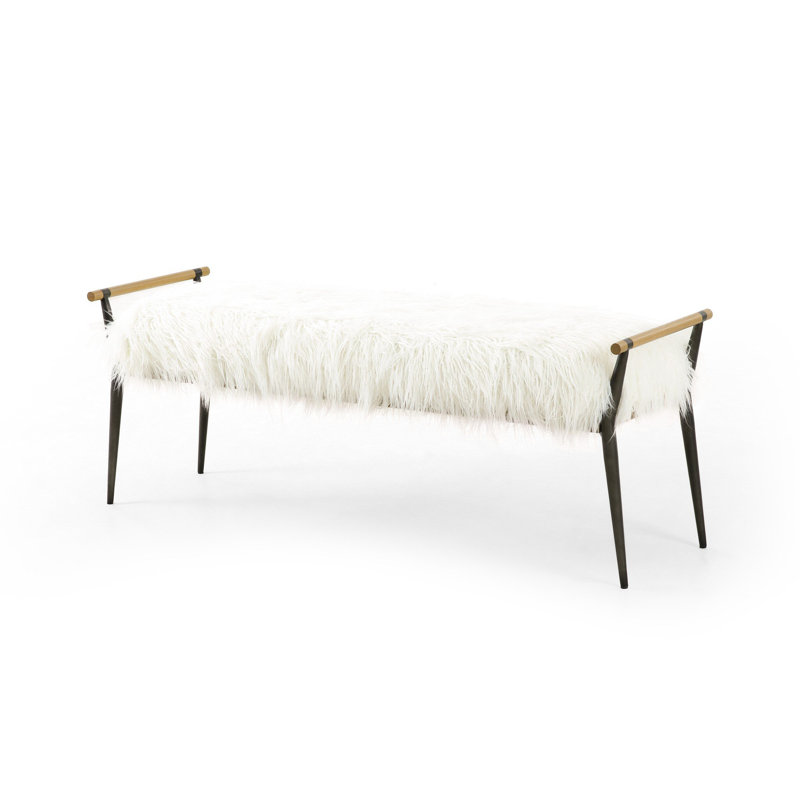 Charlotte Upholstered Bench, Mongolian Cream Fur
