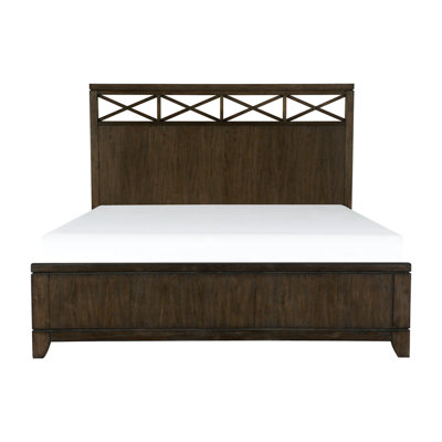 Tête de lit pour grand lit 1 pièce de style contemporain avec insert en X brun foncé