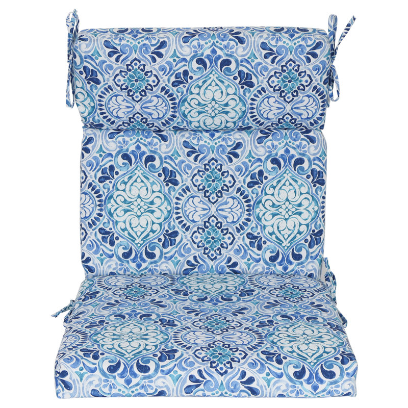 Outdoor Seat/Back Chair Cushion, 20" W x 20" D, White/Blue/Fiorella Baltic Moroccan