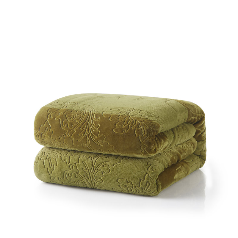  Jeté en sherpa embossé en flanelle, L 63 po x l 87 po, Vert olive