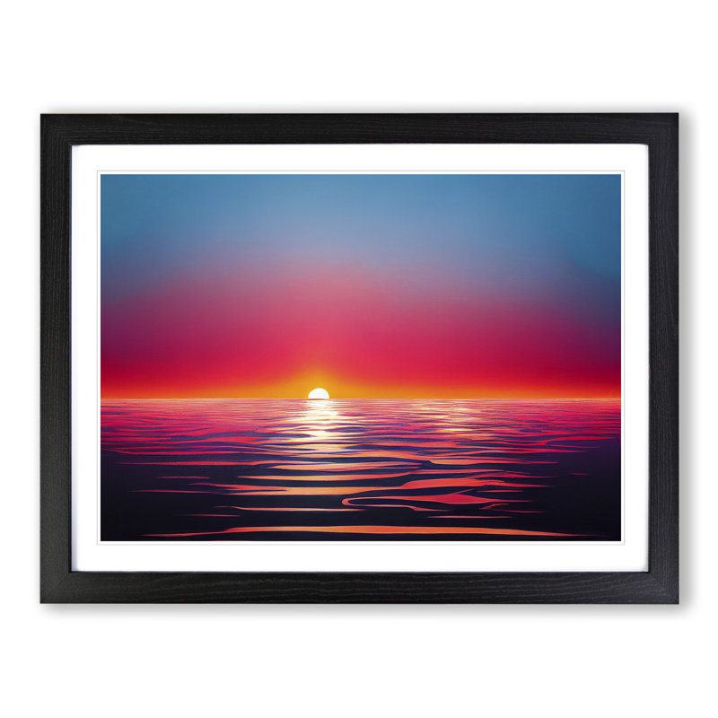 Exciting Sunset Seascape - Single Picture Frame Painting, 46cm H x 64cm W x 2cm D, Black