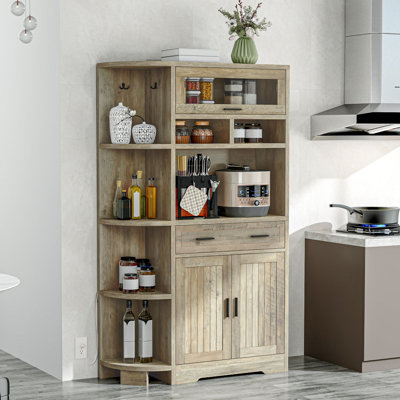 Garde-manger de ferme 67 po avec tablette à micro-ondes et station de charge, armoire à café 67 po