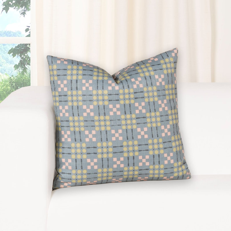 Coussin décoratif à motif géométrique Gridwork, Vert, Plumes, Rectangle H 12 po x l 21 po