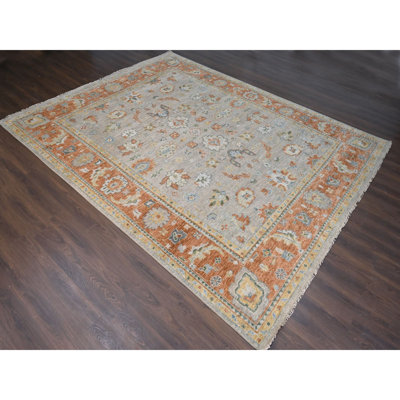 Tapis unique gris noué à la main nouvel âge 11 pi 10 po x 14 pi 9 po Venetis