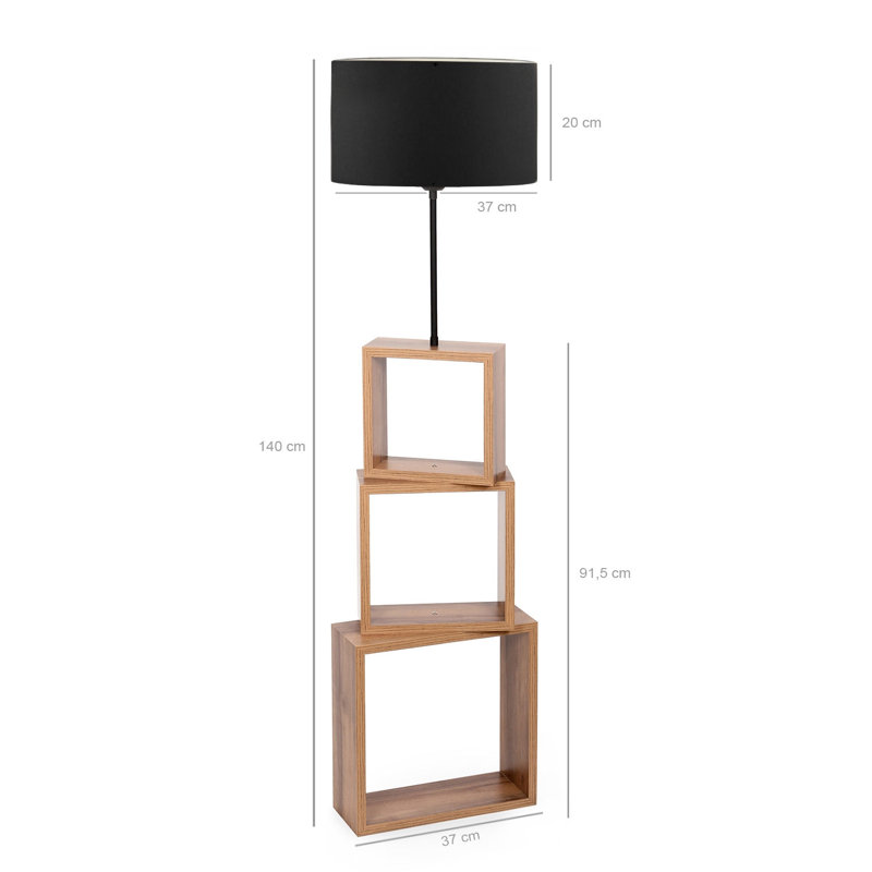 Lampe sur pied moderne en bois, noir, 14,6 po x 54,3 po x 82,7 po | Structure en panneau de fibres à densité moyenne avec capuchon en tissu, hauteur maximale 78,7 pouces | Douille E27, 40 W | Idéal pour les décors industriels et scandinaves, solution d'éclairage élégante et fonctionnelle