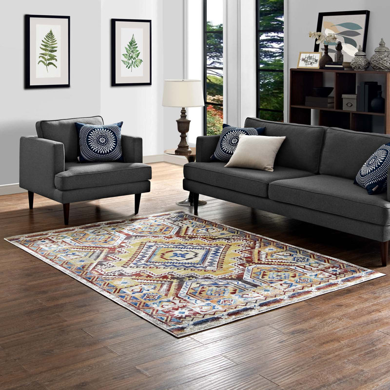 Florita Distressed Southwestern Aztec Area Rug by Modway, Rectangle 4' x 6'