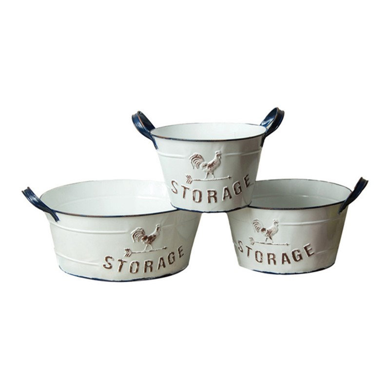  Ensemble de 3 pots de fleurs décoratifs en métal pour maison et jardin en émail de 15 po