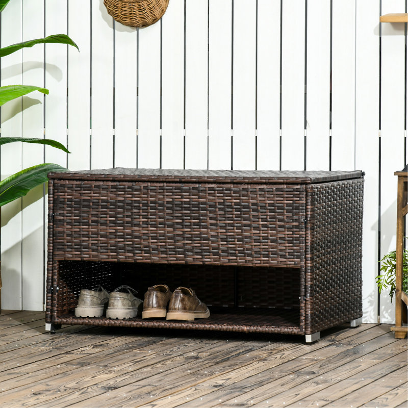 Deck Box: Store Seasonal Clothes. Brown, Hydraulic-Assisted Lift Box For Outdoor : Easy To Open With Hydraulic Spring. Pe , Brown