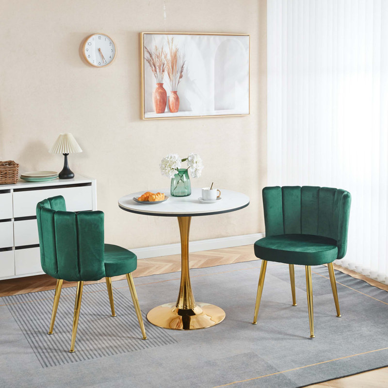 Chaise de salle à manger moderne (ensemble de 2) avec pieds en tube de fer, velours et dossier confortable, Vert