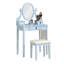 Table de coiffeuse bleue - 3 tiroirs de rangement, miroir en bois réglable, tabouret de rangement contemporain à tiroirs, bois