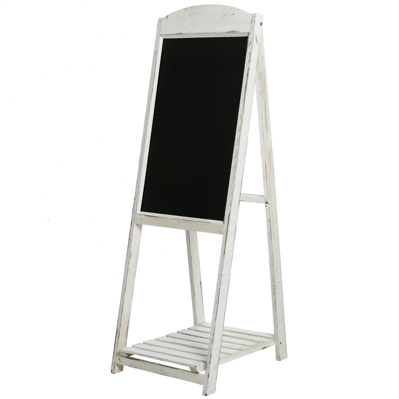 A-Frame Wood Standing Chalkboard Sign w/ Display Shelf
