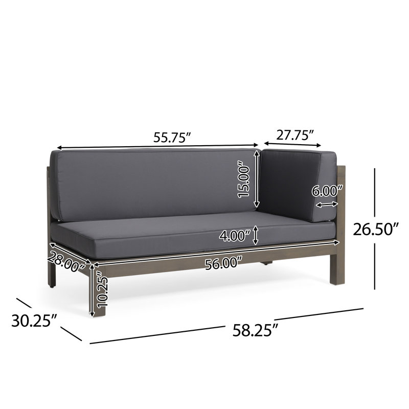 BANC D'ANGLE EN X AVEC TABLE BASSE, Gris